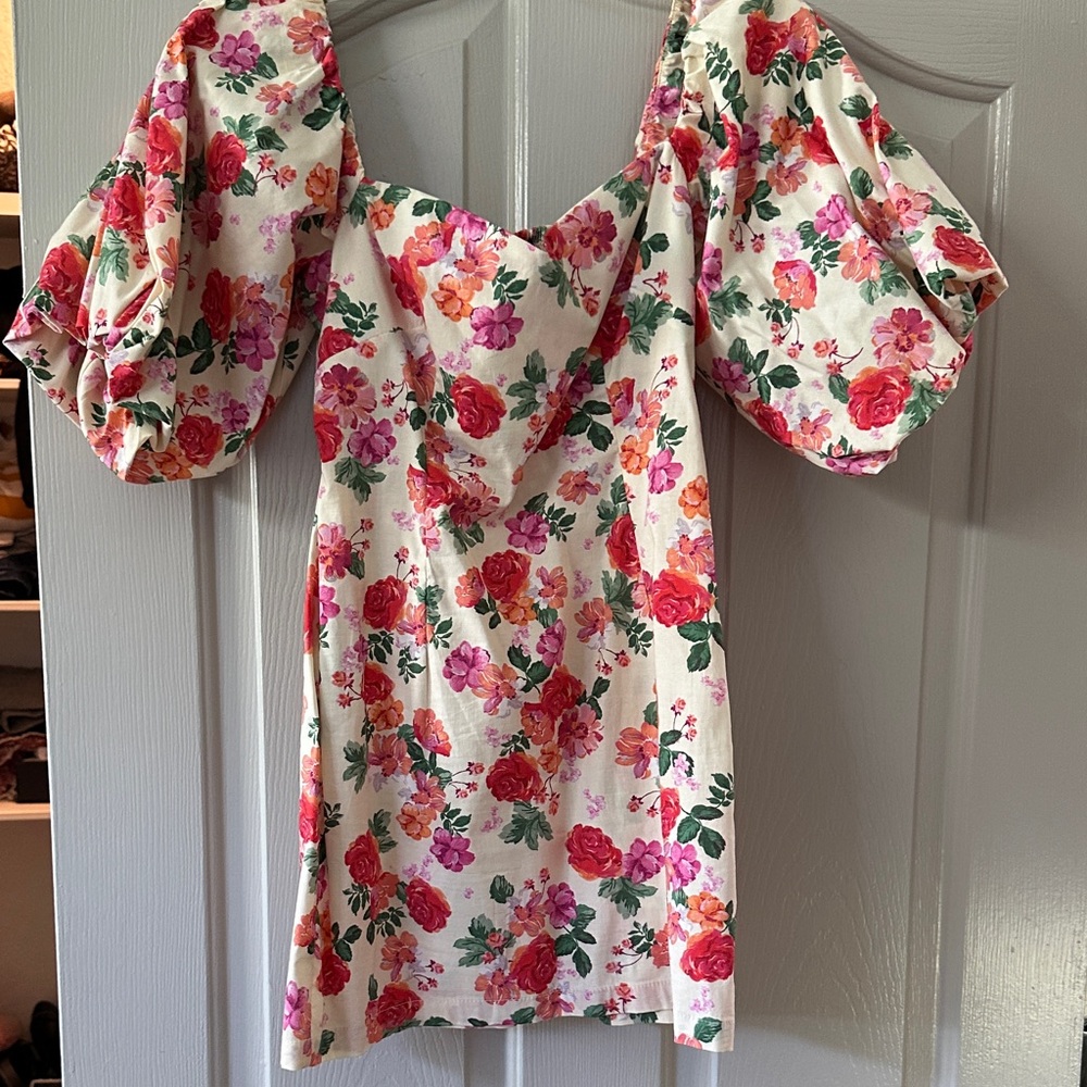 Zara Floral Puff Sleeve Mini Dress